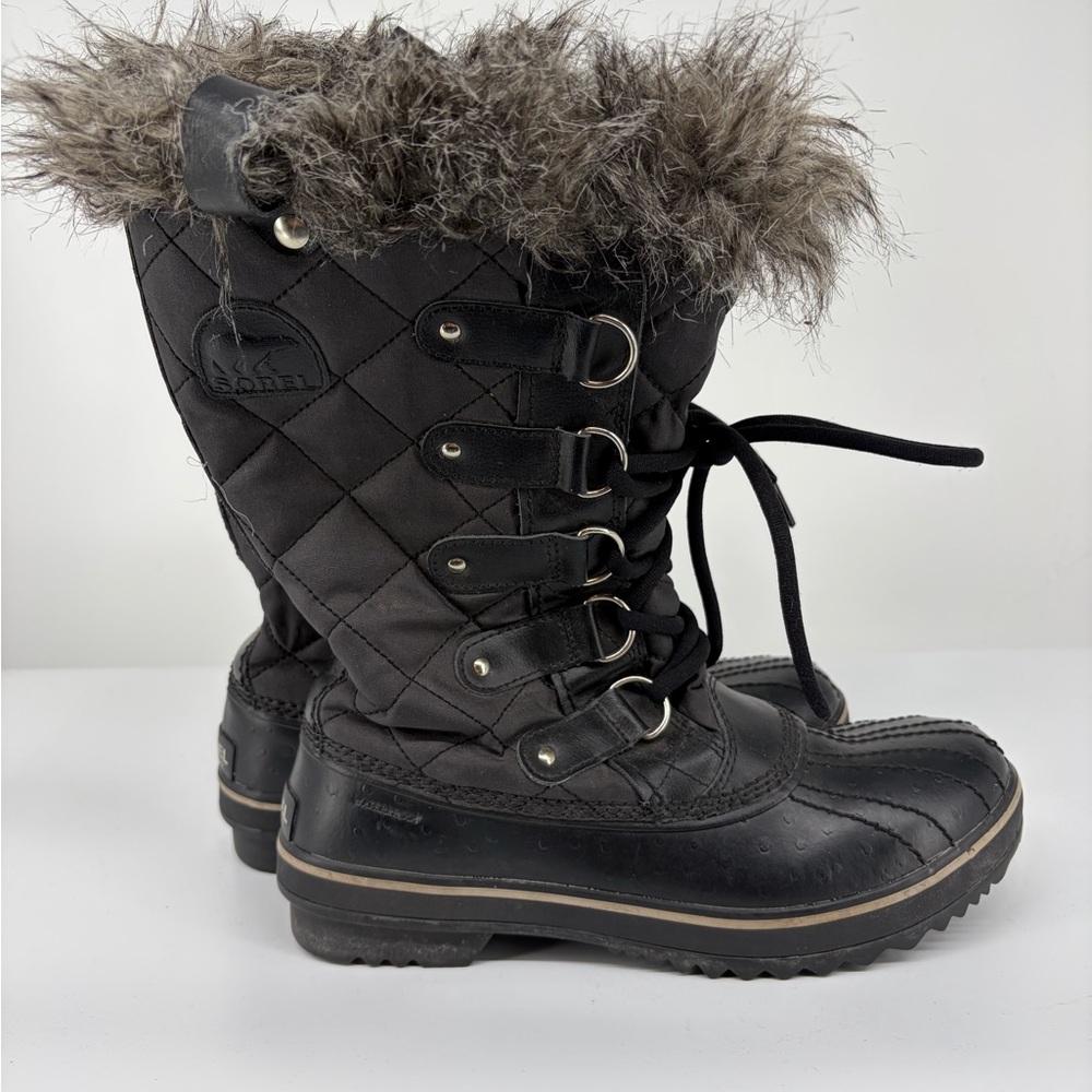 Sorel Tofino LL1846-011 Black Fur Trim Waterproof Winter Boots Women’s 8.5 Snow